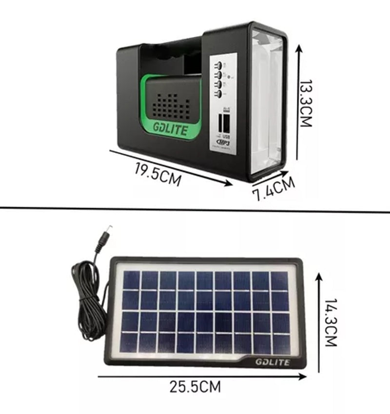 KIT panel solar camping 3 bombillas USB , RADIO MP3 LINTERNA