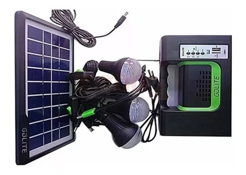 KIT panel solar camping 3 bombillas USB , RADIO MP3 LINTERNA