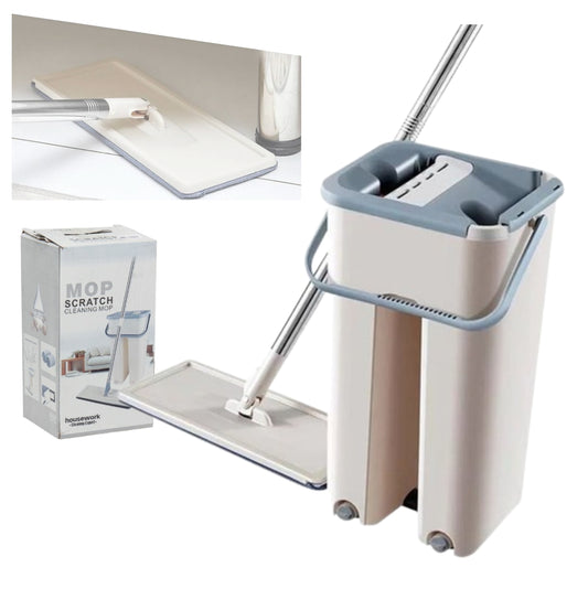 Trapeador Mopa Plana Con Balde Escurridor- rhossybe,Fregona plana con cabezal de fibra ultrafina, juego de cubo de fregona giratoria y fregona reemplazable para limpieza de suelos
